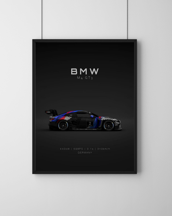 BMW M4 GT3 Dark Mode Poster | Racing Supercar Wall Art | Gaming Room