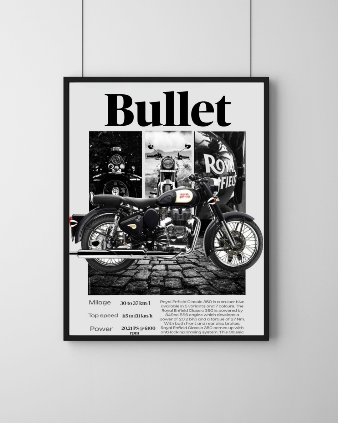Royal Enfield Bullet Collage Poster | Motorcycle Wall Art | Man Cave