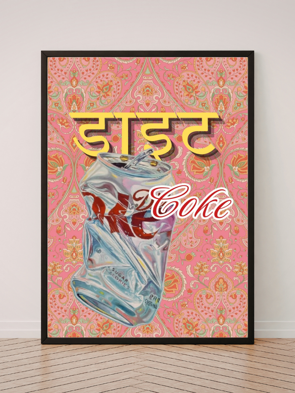 Diet Coke Hindi Pop Art Poster | Aesthetic Pink Wall Art for Room