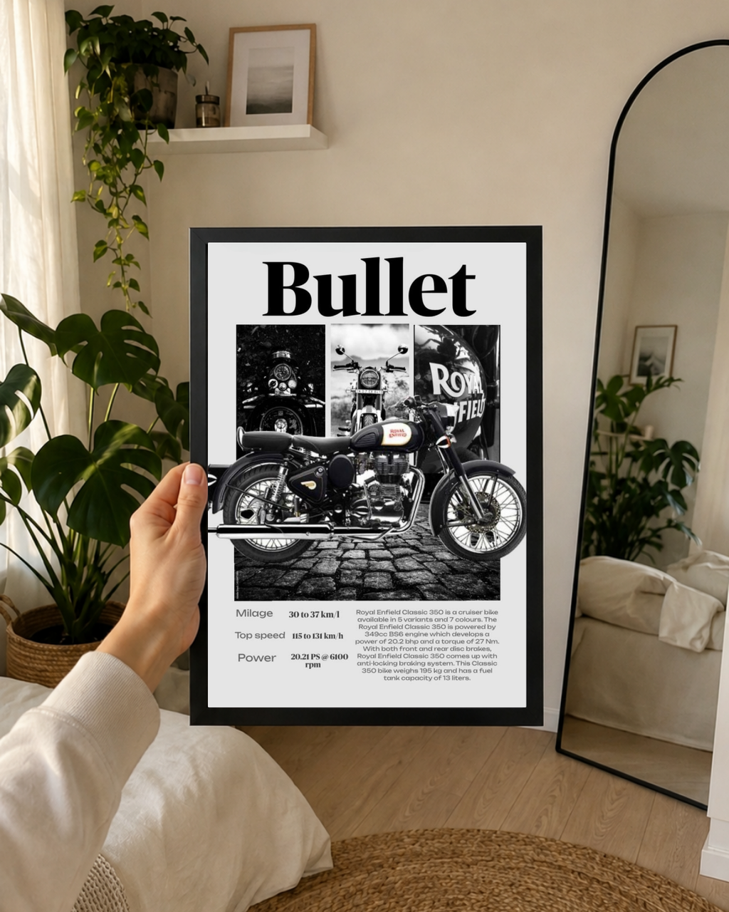 Royal Enfield Bullet Collage Poster | Motorcycle Wall Art | Man Cave