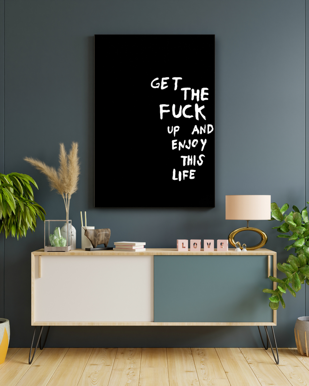 Get Up And Enjoy Life Typography Poster | Dark Motivational Wall Art