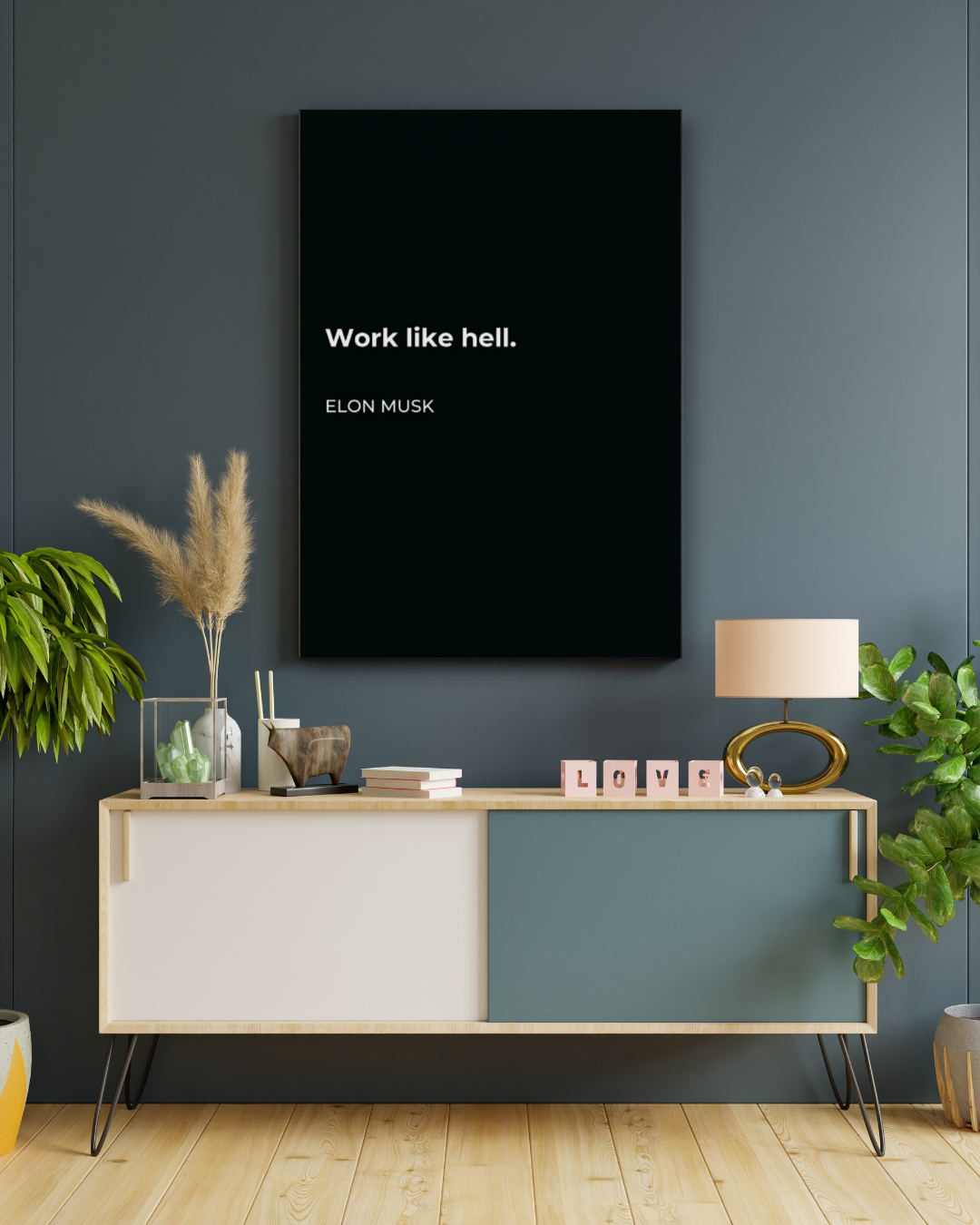 Elon Musk Work Like Hell Poster | Minimalist Office Wall Art