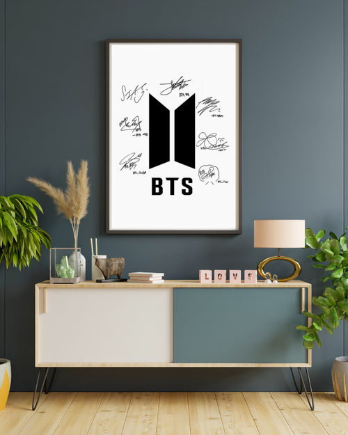 BTS Autograph Logo Poster | Minimalist K-Pop Wall Art for Room
