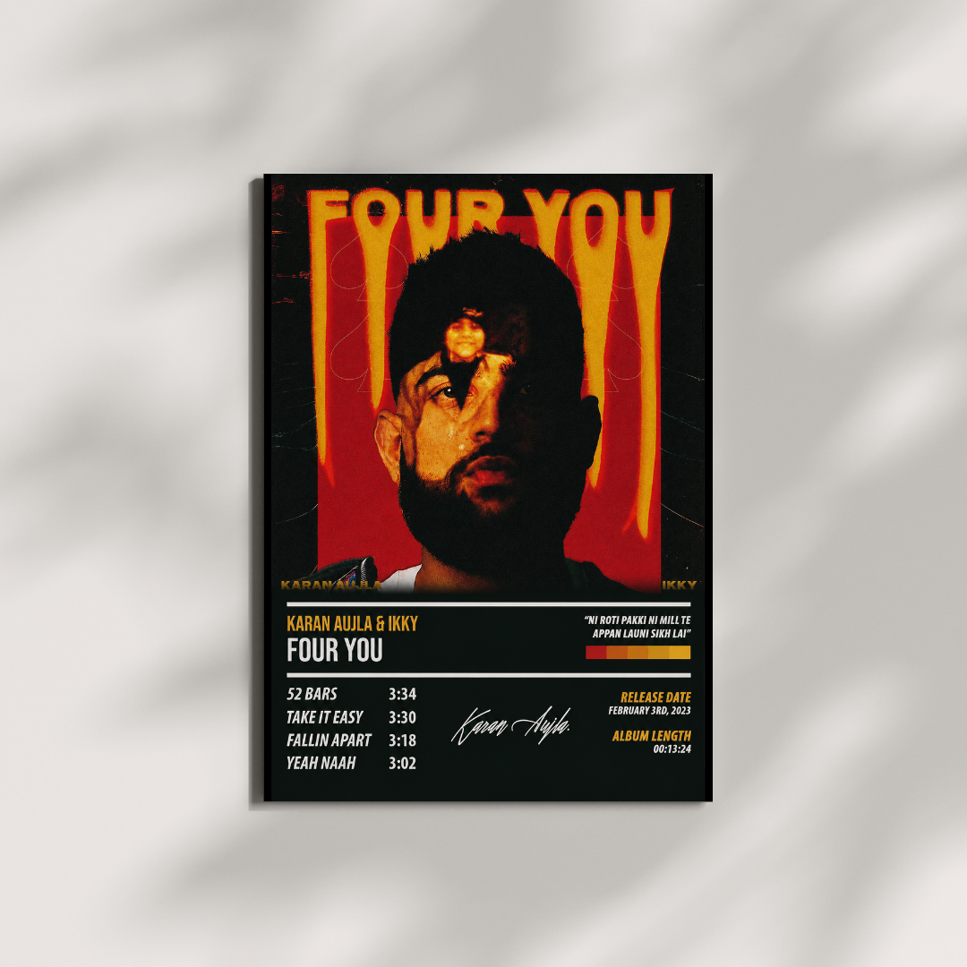 Karan Aujla Four You EP Poster | Punjabi Aesthetic Wall Art for Room