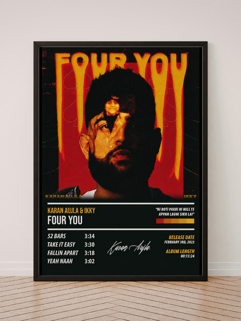 Karan Aujla Four You EP Poster | Punjabi Aesthetic Wall Art for Room