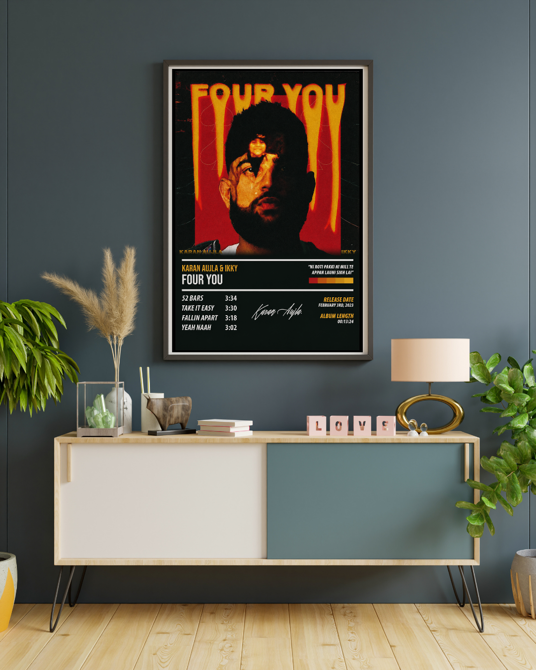 Karan Aujla Four You EP Poster | Punjabi Aesthetic Wall Art for Room