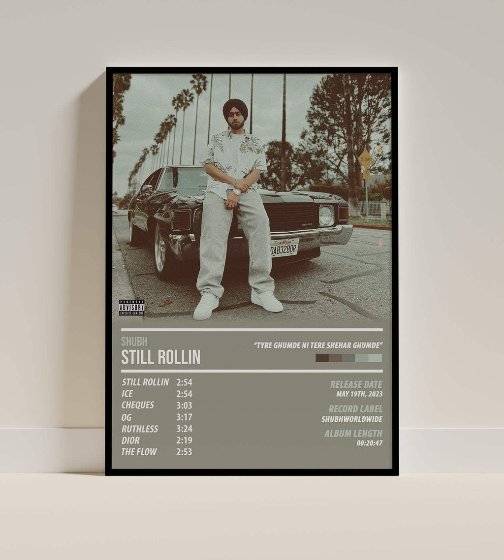 Shubh Still Rollin Poster | Vintage Car & Punjabi Music Wall Art