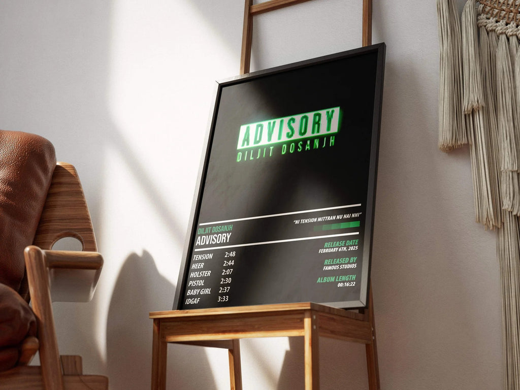 Diljit Dosanjh Advisory Tracklist Poster | Cyberpunk Neon Wall Art for Room