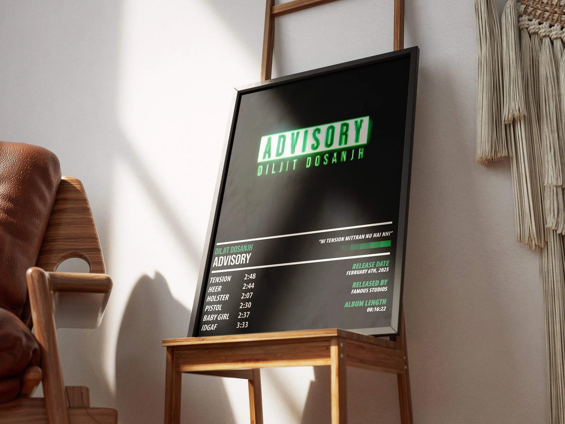 Diljit Dosanjh Advisory Tracklist Poster | Cyberpunk Neon Wall Art for Room
