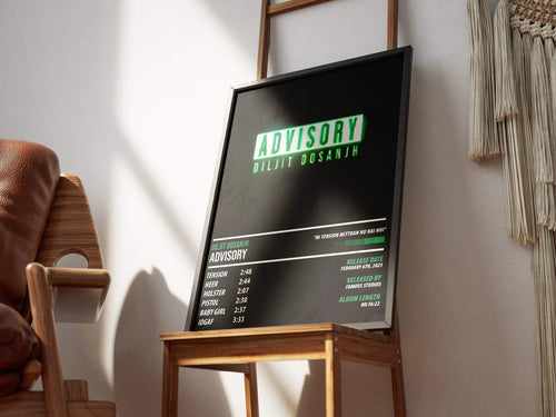 Diljit Dosanjh Advisory Tracklist Poster | Cyberpunk Neon Wall Art for Room