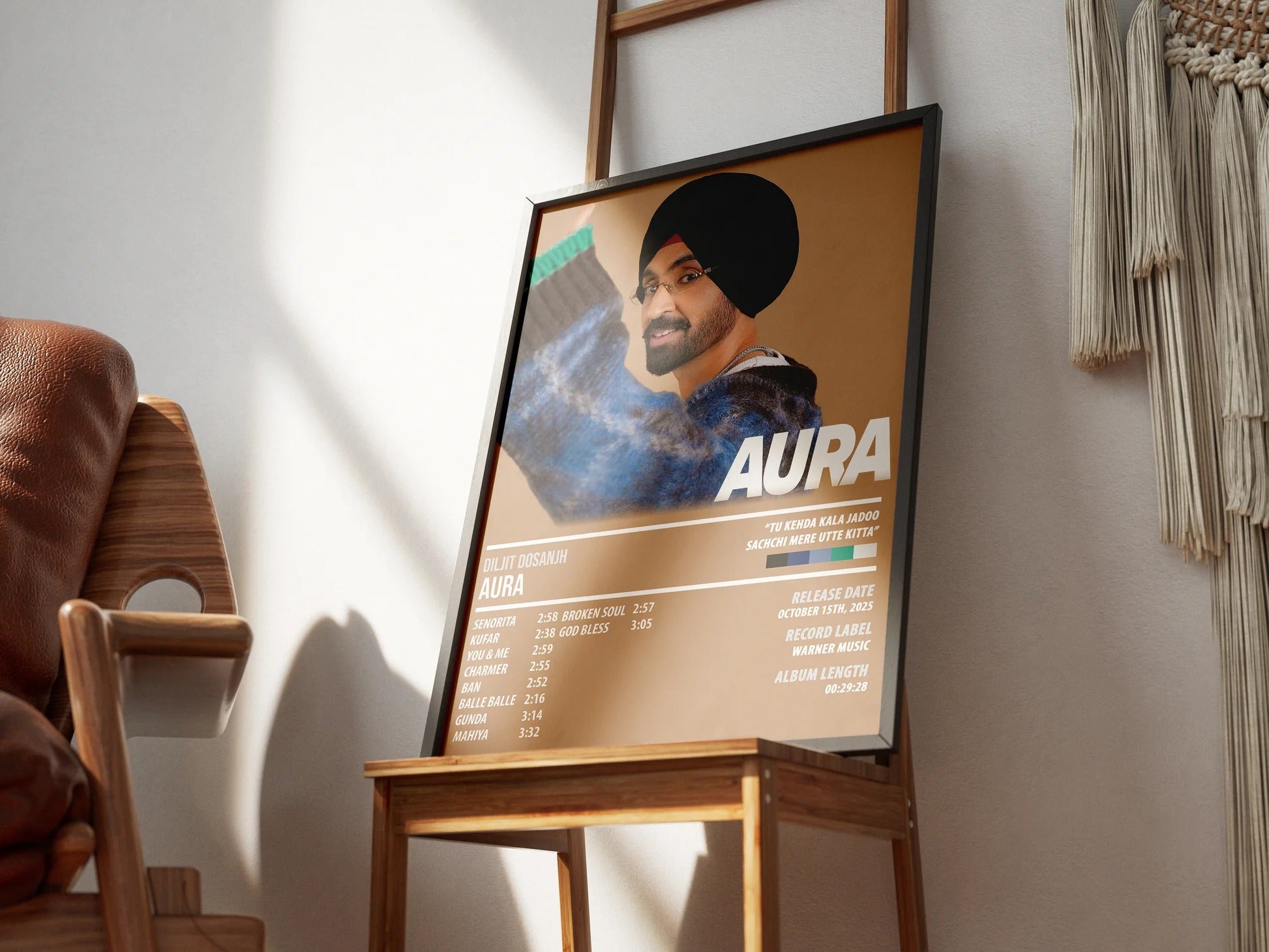 Diljit Dosanjh Aura Tracklist Poster | Punjabi Pop Wall Art for Room