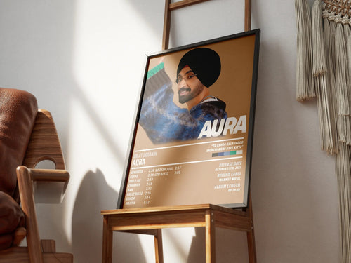 Diljit Dosanjh Aura Tracklist Poster | Punjabi Pop Wall Art for Room