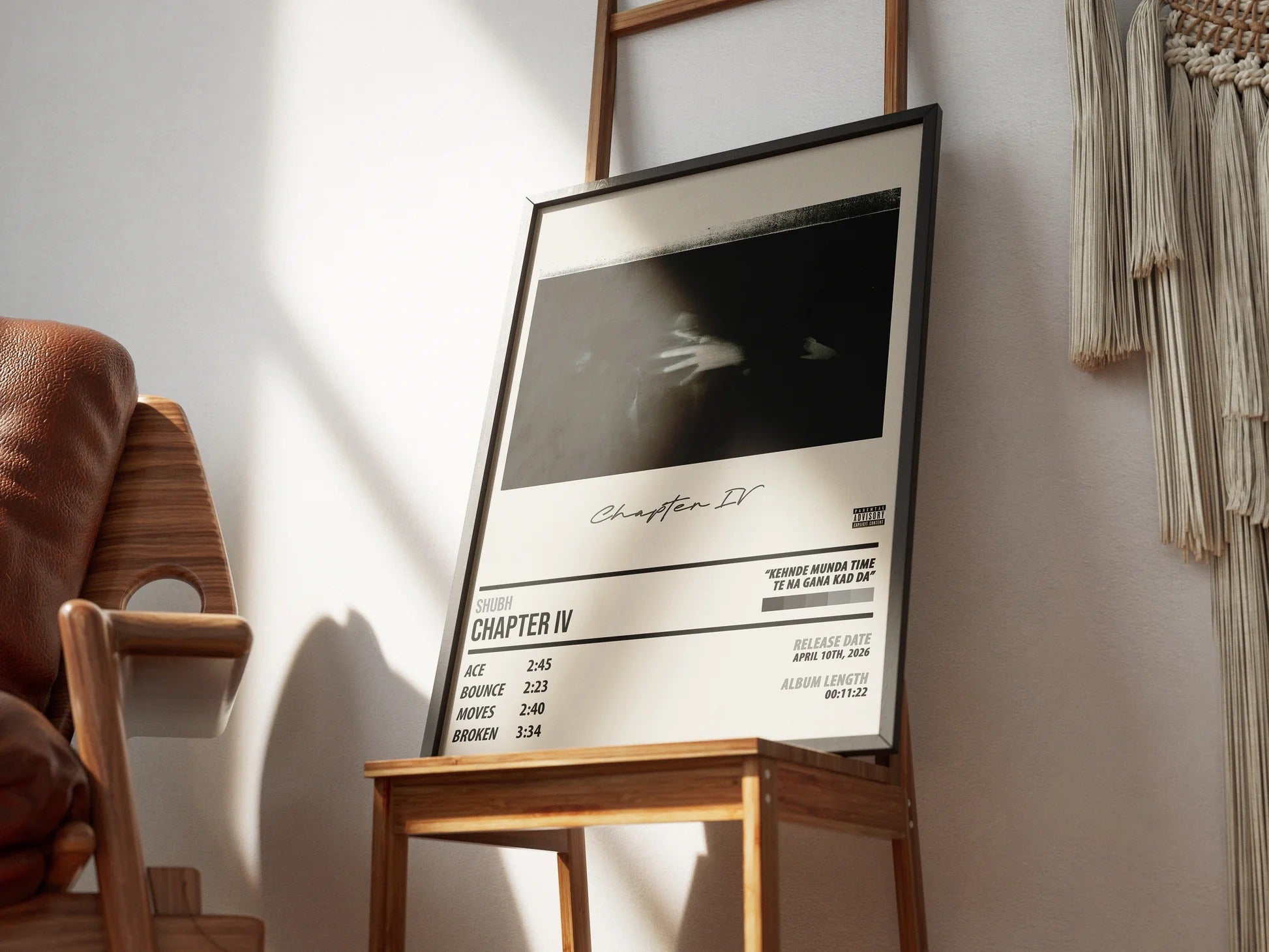Shubh Chapter IV Tracklist Poster | Punjabi Hip-Hop Wall Art for Room