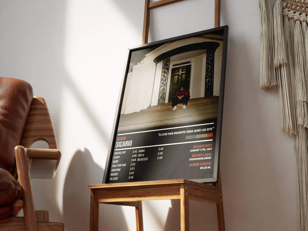Shubh Sicario Tracklist Poster | Aesthetic Punjabi Music Wall Art for Room