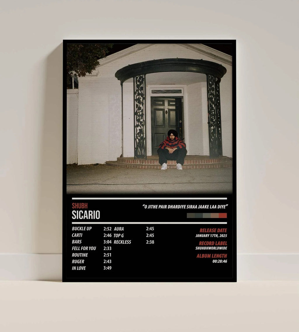 Shubh Sicario Tracklist Poster | Aesthetic Punjabi Music Wall Art for Room