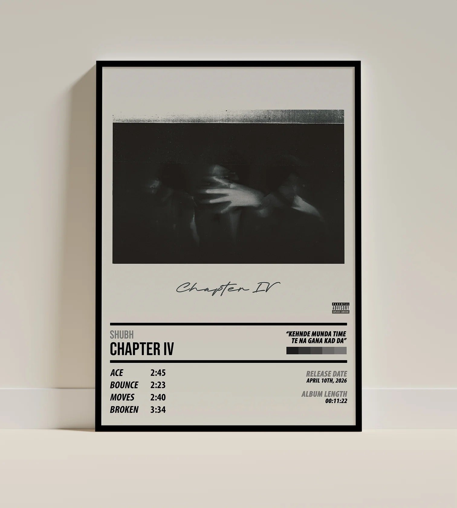 Shubh Chapter IV Tracklist Poster | Punjabi Hip-Hop Wall Art for Room