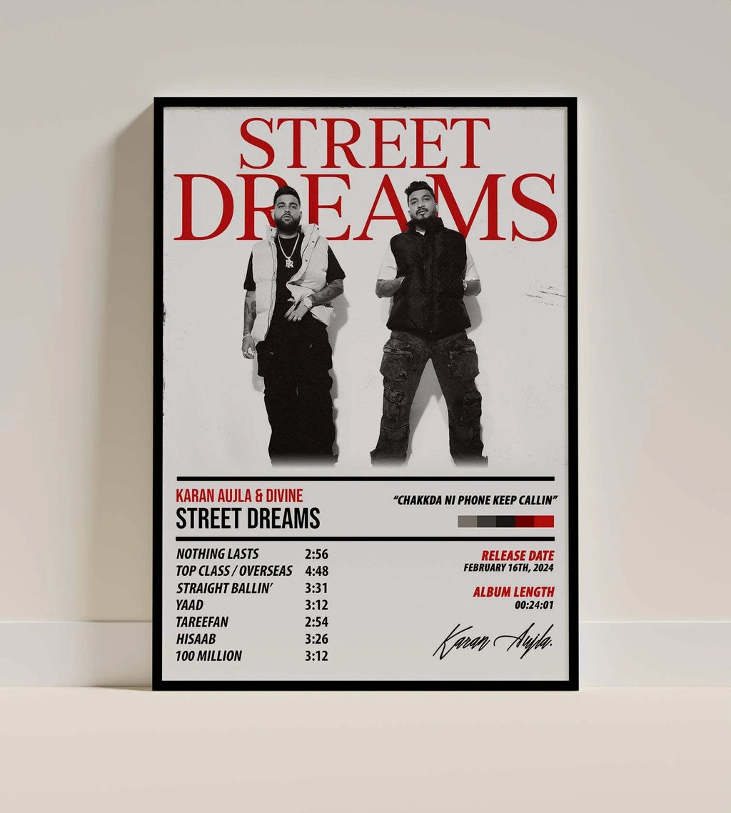 Karan Aujla & Divine Street Dreams Poster | Indo-Canadian Hip-Hop Wall Art