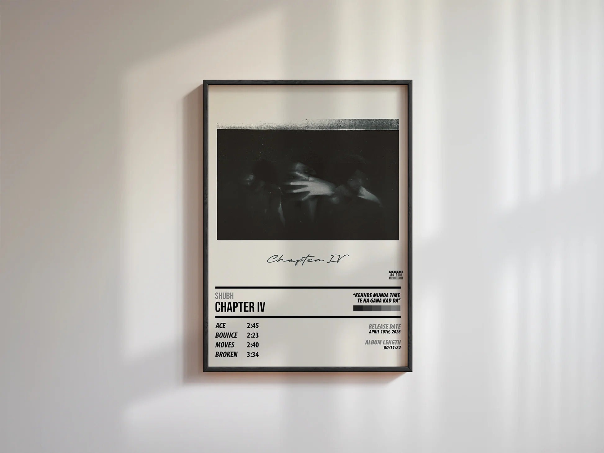 Shubh Chapter IV Tracklist Poster | Punjabi Hip-Hop Wall Art for Room